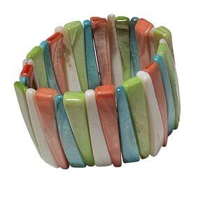 Retro Colorful Ceramic Stretch Bracelet Multicolor Striped Beads Fashion Jewelry